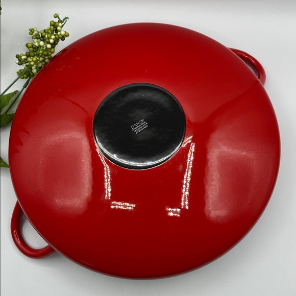 Dansk LG 14” Paella Pan. Red Enamel over Steel Curved Pot. Spots of Damage - Picture 5 of 16